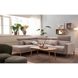 Michigan sofa med open end - 262 x 215 cm. - Sand/Beige stof i dessin Brego - Stærk PRIS 